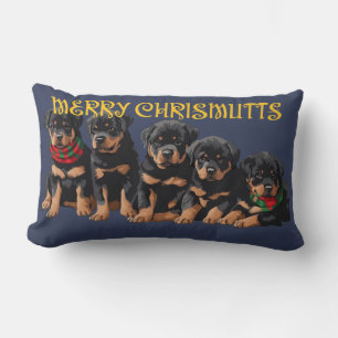 Merry Chrismutts Christmas Holiday Puppies Festive Lumbar Cushion