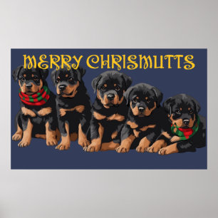 Merry Chrismutts Christmas Holiday Puppies Festive Poster