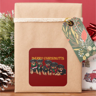 Merry Chrismutts Christmas Holiday Puppies Festive Square Sticker
