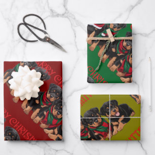 Merry Chrismutts Christmas Holiday Puppies Festive Wrapping Paper Sheet