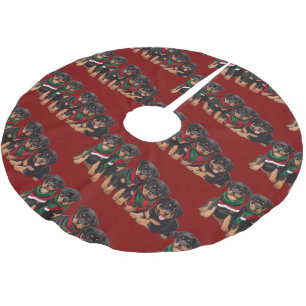 Merry Chrismutts Rottweiler Puppies Wearing Scarf Brushed Polyester Tree Skirt