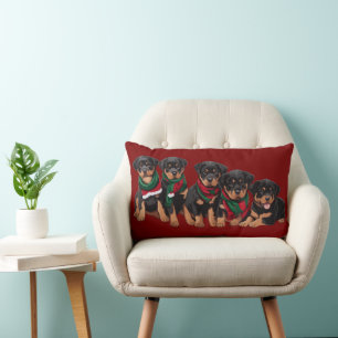 Merry Chrismutts Rottweiler Puppies Wearing Scarf Lumbar Cushion