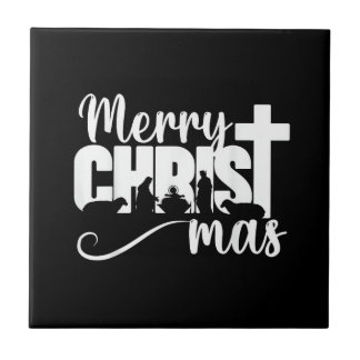 Merry Christ Mas Christian Christmas Jesus Christm Ceramic Tile