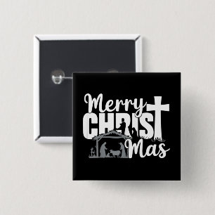 Merry Christ Mas Christian Christmas Jesus Family 15 Cm Square Badge