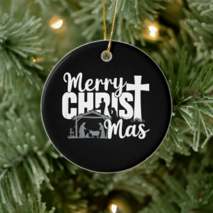 Merry Christ Mas Christian Christmas Jesus Family Ceramic Ornament