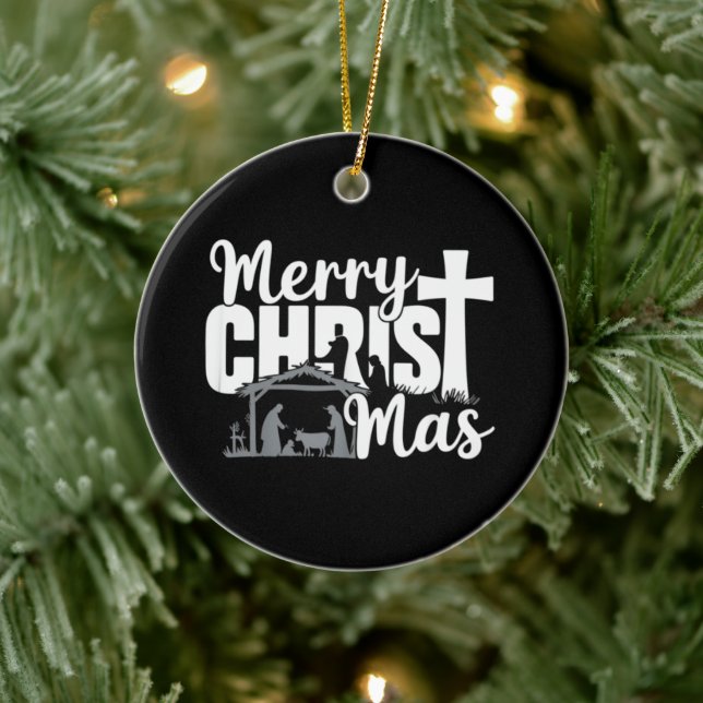 Merry Christ Mas Christian Christmas Jesus Family  Ceramic Ornament (Tree)