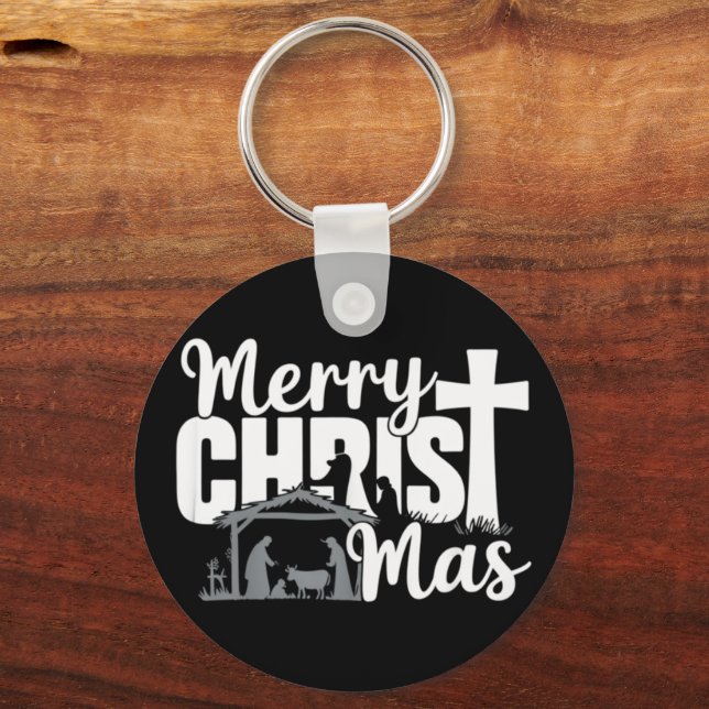 Merry Christ Mas Christian Christmas Jesus Family  Key Ring (Front)