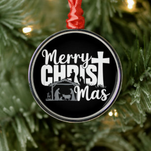 Merry Christ Mas Christian Christmas Jesus Family  Metal Ornament