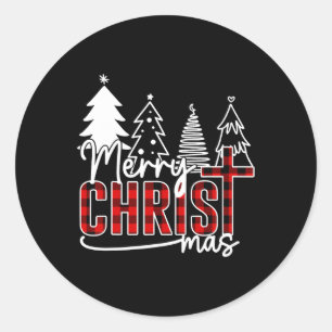 Merry Christ Mas Christian Jesus Christmas Pjs Xma Classic Round Sticker