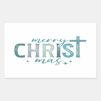 Merry Christ mas Christian Religious Bold Green Rectangular Sticker