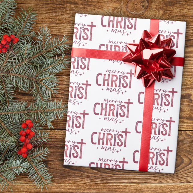 Merry Christ mas Christian Religious Modern Red Wrapping Paper (Creator Uploaded)
