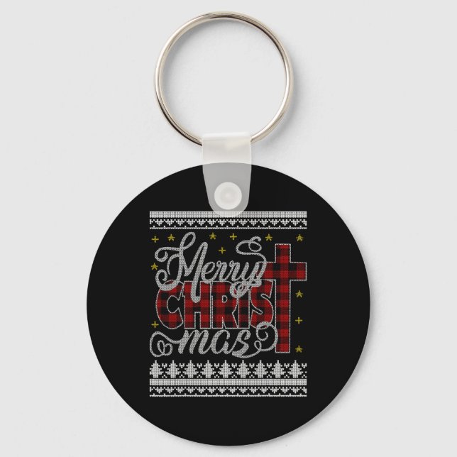 Merry Christ Mas Jesus Christian Pyjamas Ugly Chri Key Ring (Front)