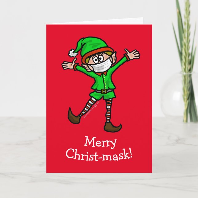 Merry Christ-mask COVID-19 Elf Christmas Card (Front)