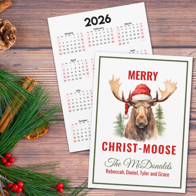 Merry Christ-moose Christmas Moose Calendar Holiday Card (Creator Uploaded)