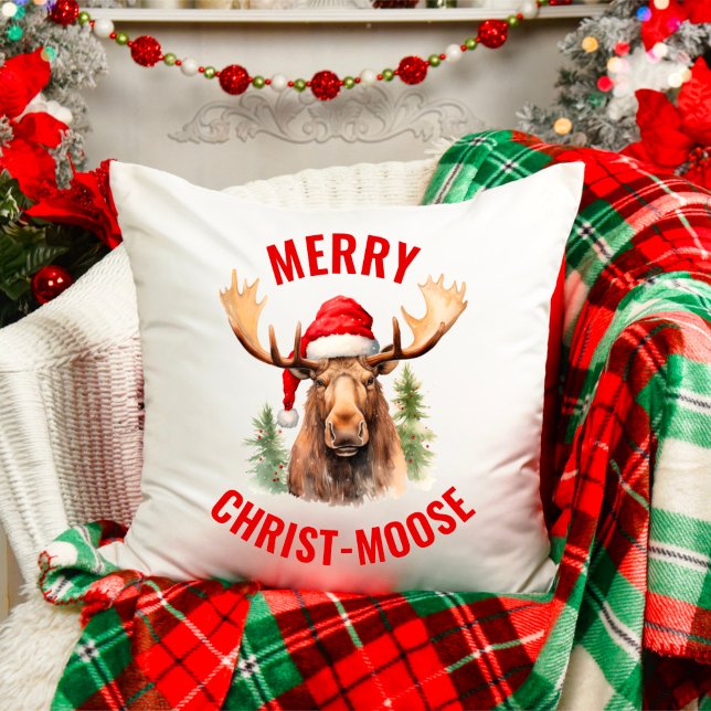 Merry Christ-moose Funny Christmas Moose Cushion (Creator Uploaded)