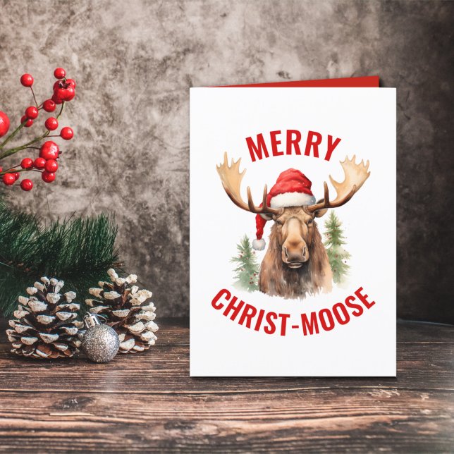 Merry Christ-moose Funny Christmas Moose Holiday Card (Creator Uploaded)