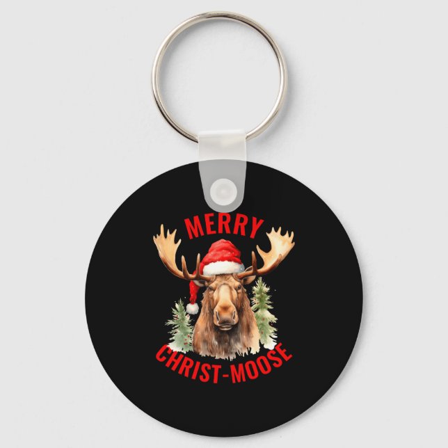 Merry Christ Moose Funny Christmas Moose  Key Ring (Front)