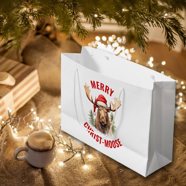 Merry Christ-moose Funny Christmas Moose Large Gift Bag (Creator Uploaded)