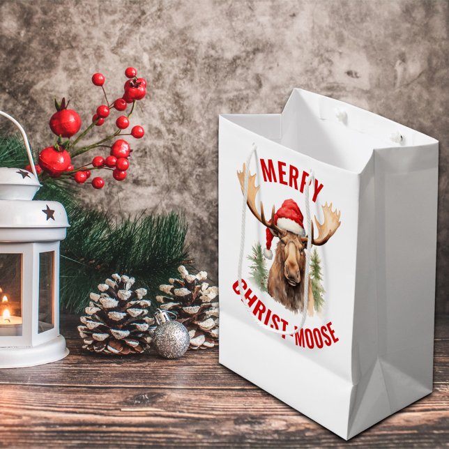 Merry Christ-moose Funny Christmas Moose Medium Gift Bag (Creator Uploaded)