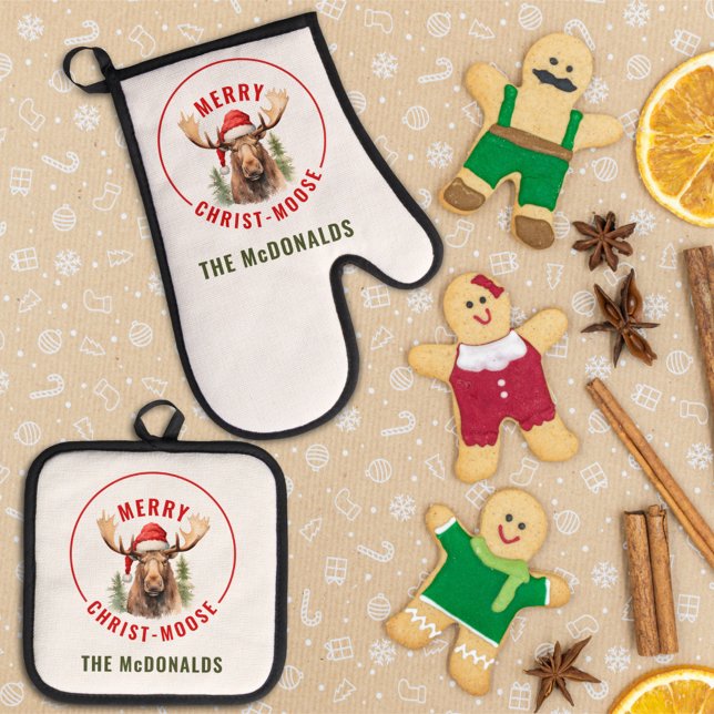 Merry Christ-moose Funny Christmas Moose Oven Mitt & Pot Holder Set (Creator Uploaded)