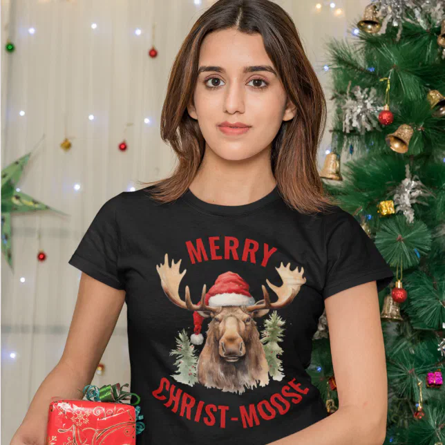 Merry Christ-moose Funny Christmas Moose T-Shirt | Zazzle