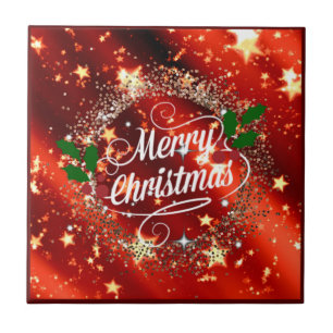 Merry Christmans, glitter and shine, Ceramic Tile