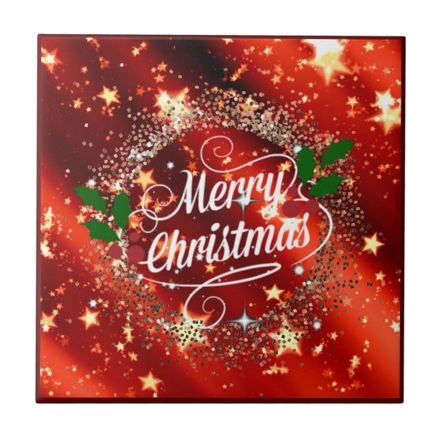   Merry Christmans, glitter and shine, Ceramic Tile (Front)