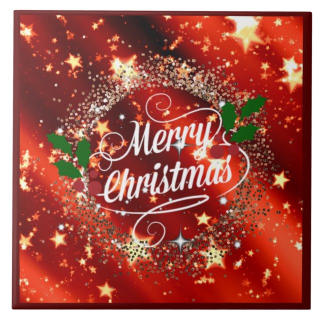   Merry Christmans, glitter and shine, Ceramic Tile (Front)