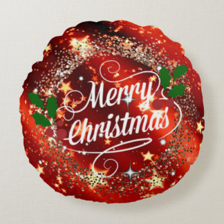   Merry Christmans, glitter and shine, Round Cushion