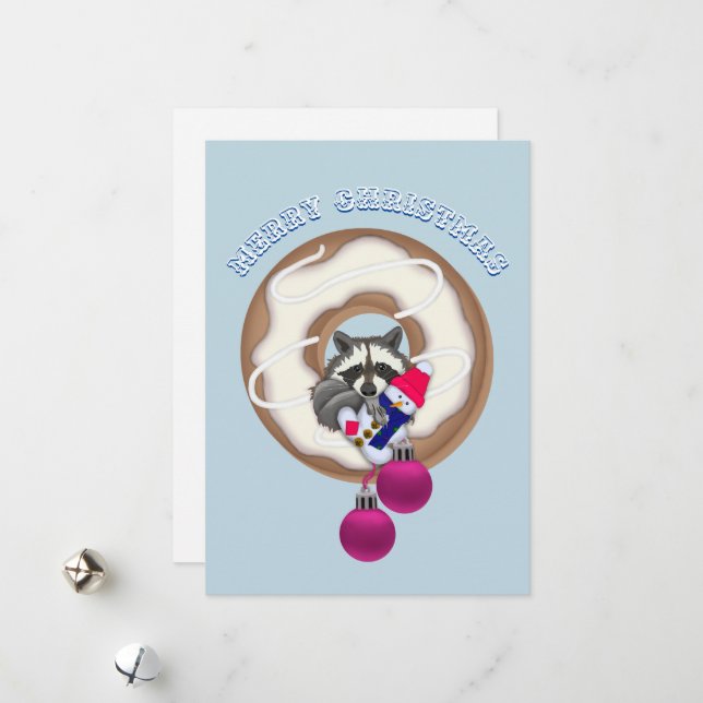 Merry Christmas Сute Racoon Holiday Card (Front/Back In Situ)
