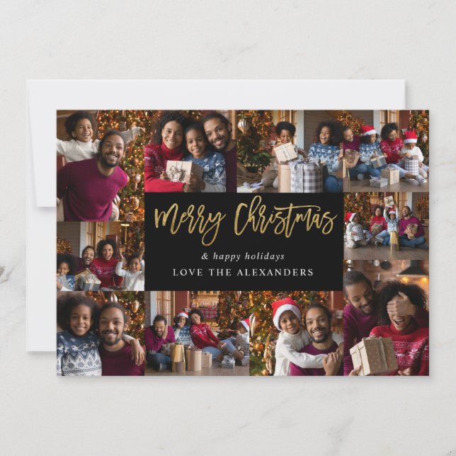 Merry Christmas 10 Multi Photo - Black Gold (Front)