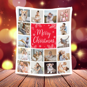 Merry Christmas 16 Photo Collage Family Fleece Blanket