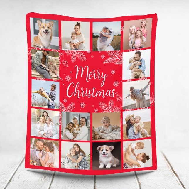Merry Christmas 16 Photo Family Collage Fleece Blanket (Creator Uploaded)