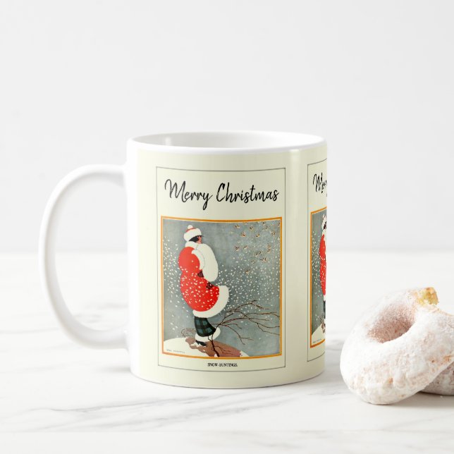 Merry Christmas 1914 Snow Bunting  Coffee Mug (With Donut)
