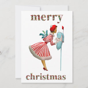 Merry Christmas 1950 Christmas Vintage Lady  Holiday Card