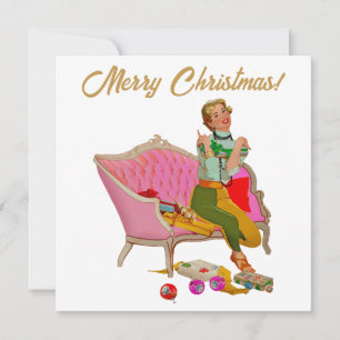Merry Christmas 1950 Vintage Lady  Holiday Card
