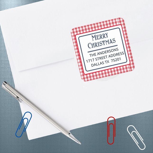Merry Christmas 1.5" Address Gingham Sticker (Creator Uploaded)