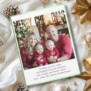 MERRY CHRISTMAS! 1 Photo, white, green Holiday Card