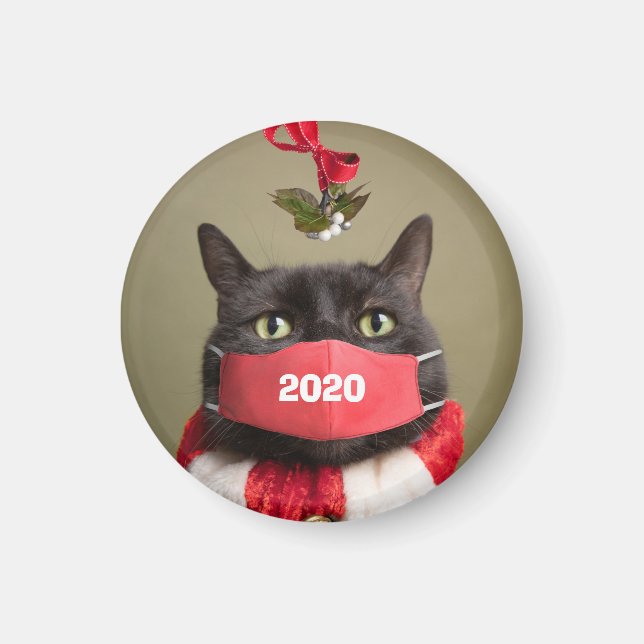 Merry Christmas 2020 Cat in Covid Face Mask Magnet (Front)