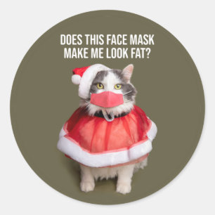 Merry Christmas 2020 Fat Cat in Face Mask Classic Round Sticker