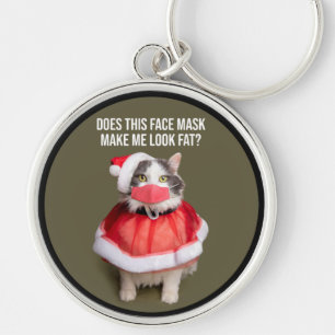 Merry Christmas 2020 Fat Cat in Face Mask Key Ring