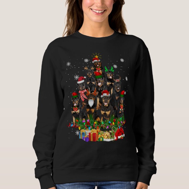 Merry Christmas 2020 Rottweiler Xmas Tree Lights Sweatshirt (Front)