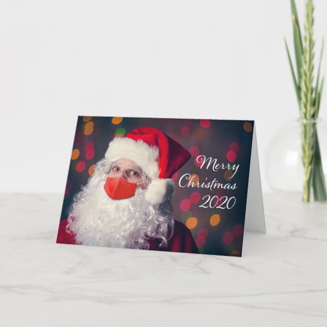 Merry Christmas 2020 Santa Claus In Covid Mask Holiday Card (Front)