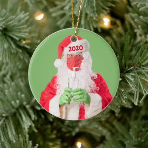 Merry Christmas 2020 Santa Hand Sanitizer TP Ceramic Ornament