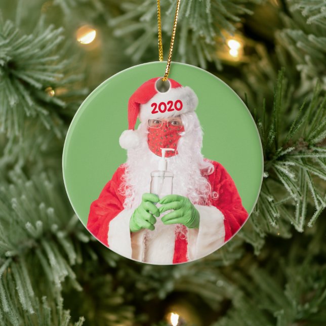 Merry Christmas 2020 Santa Hand Sanitizer TP Ceramic Ornament (Tree)