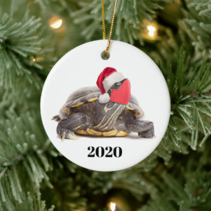 Merry Christmas 2020 Turtle in Face Mask Ceramic Ornament