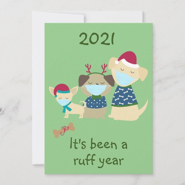 Merry Christmas 2021 Covid Cute Dogs Ruff year Holiday Card (Front)