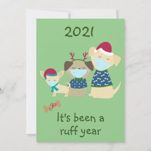 Merry Christmas 2021 Covid Cute Dogs Ruff year Holiday Card