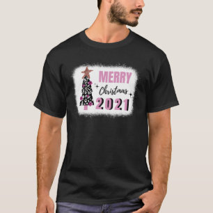 Merry Christmas 2021 Pink Tree Cute Girlie Womens T-Shirt