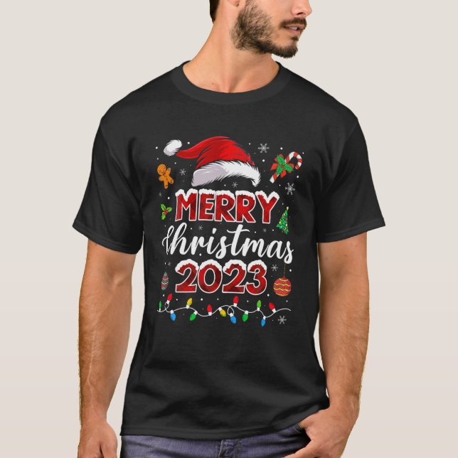 Merry Christmas 2023 Santa Elf Funny Family Matchi T-Shirt (Front)